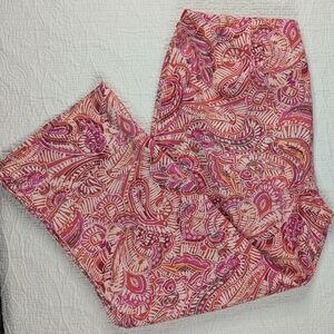 Sigrid Olsen Pants Women's Sz 8 Pink Red Paisley Cotton Stretch Crop Side‎ Zip